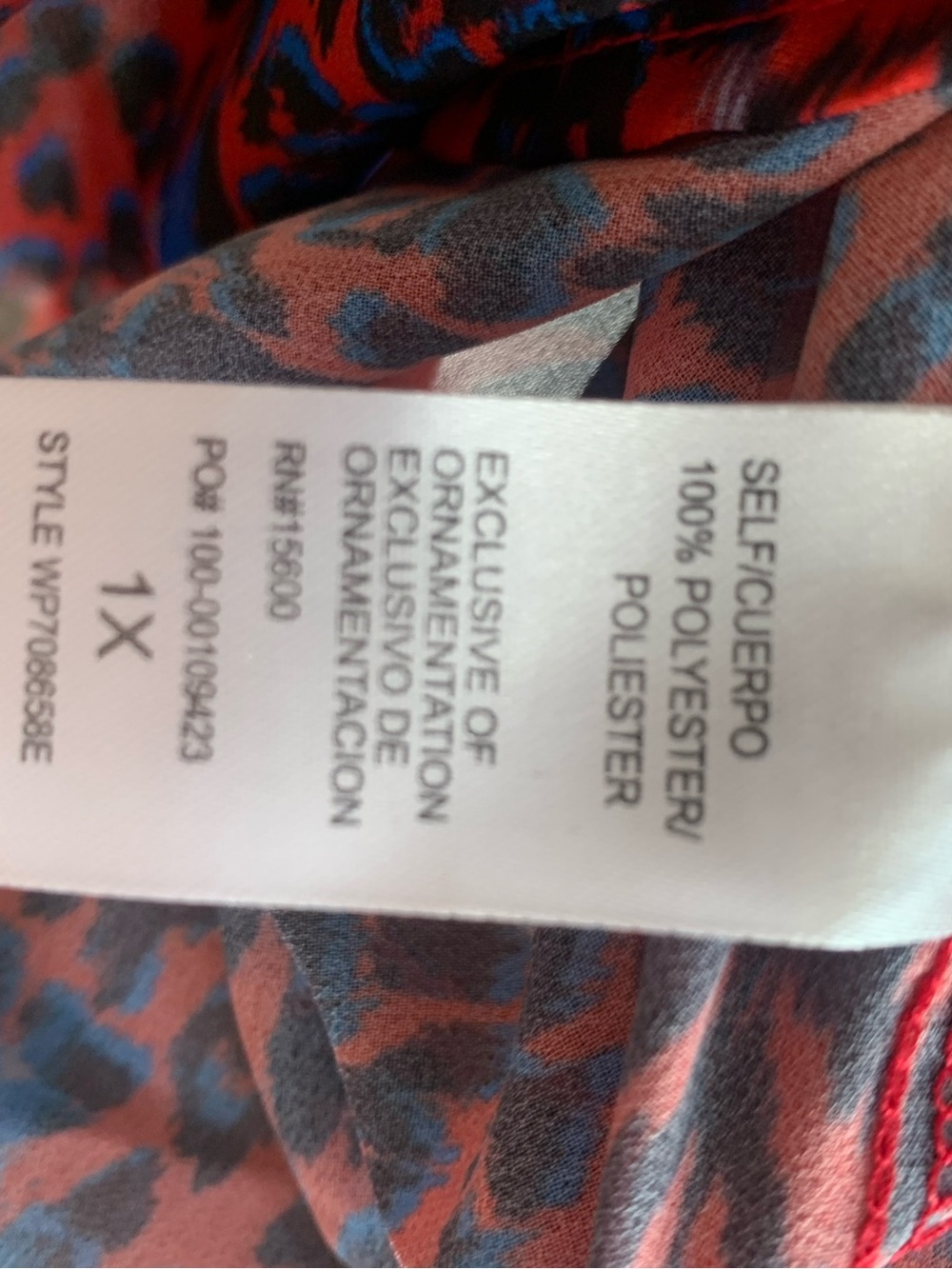 NWT Democracy Red Blue Black Animal Ikat Print Top Certified Authentic Size 1X - Picture 3 of 5